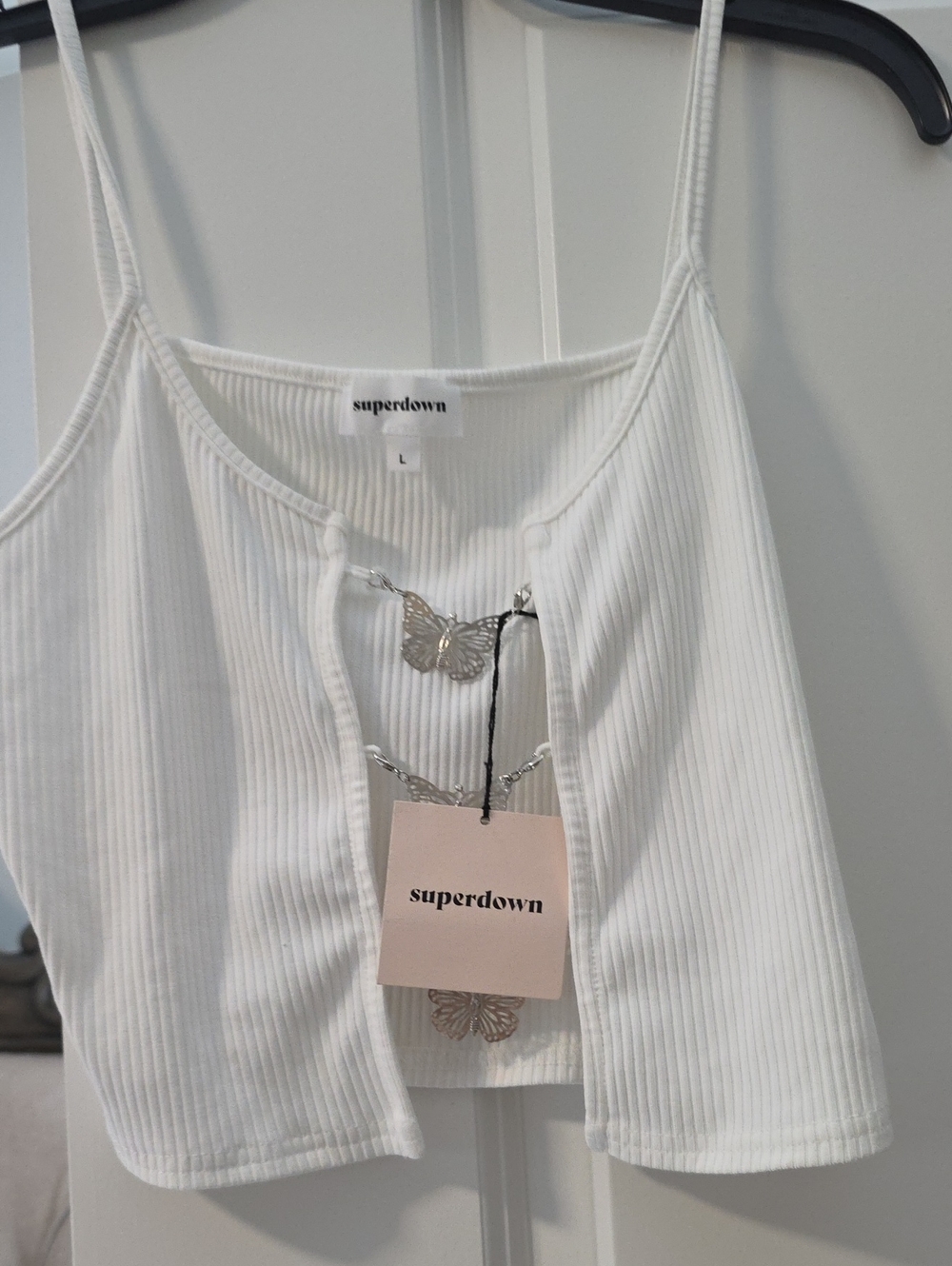 superdown White Ribbed Butterfly Cami Top